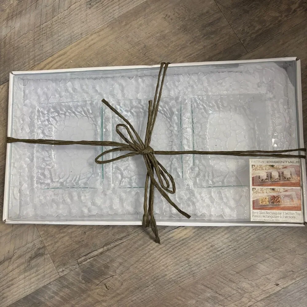 Home Essentials Bent Glass Rectangular 3 Section Serving Tray 18.25